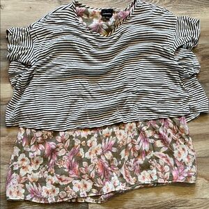 Apt. 9 Black and White Striped Floral Blouse